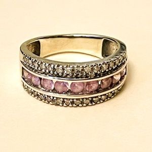 🎉HP 🎉 14K White Gold Pink Sapphire Diamond Band Ring - signed!